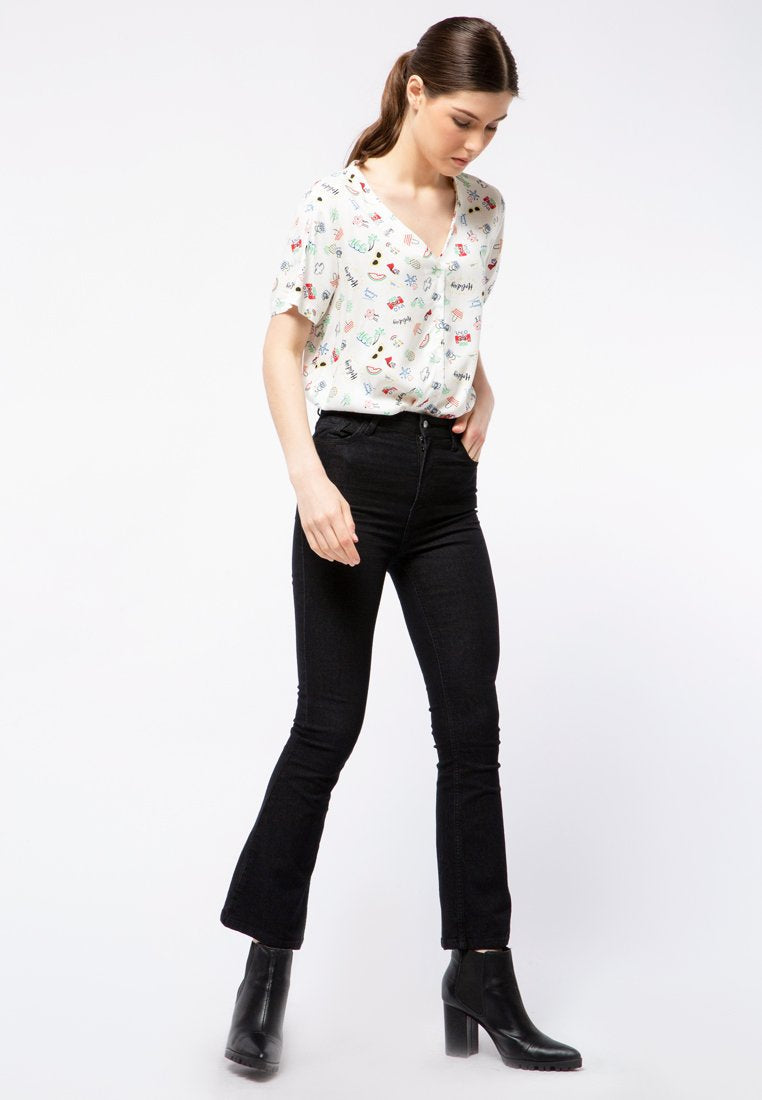 V-neck Short Sleeve Blouse