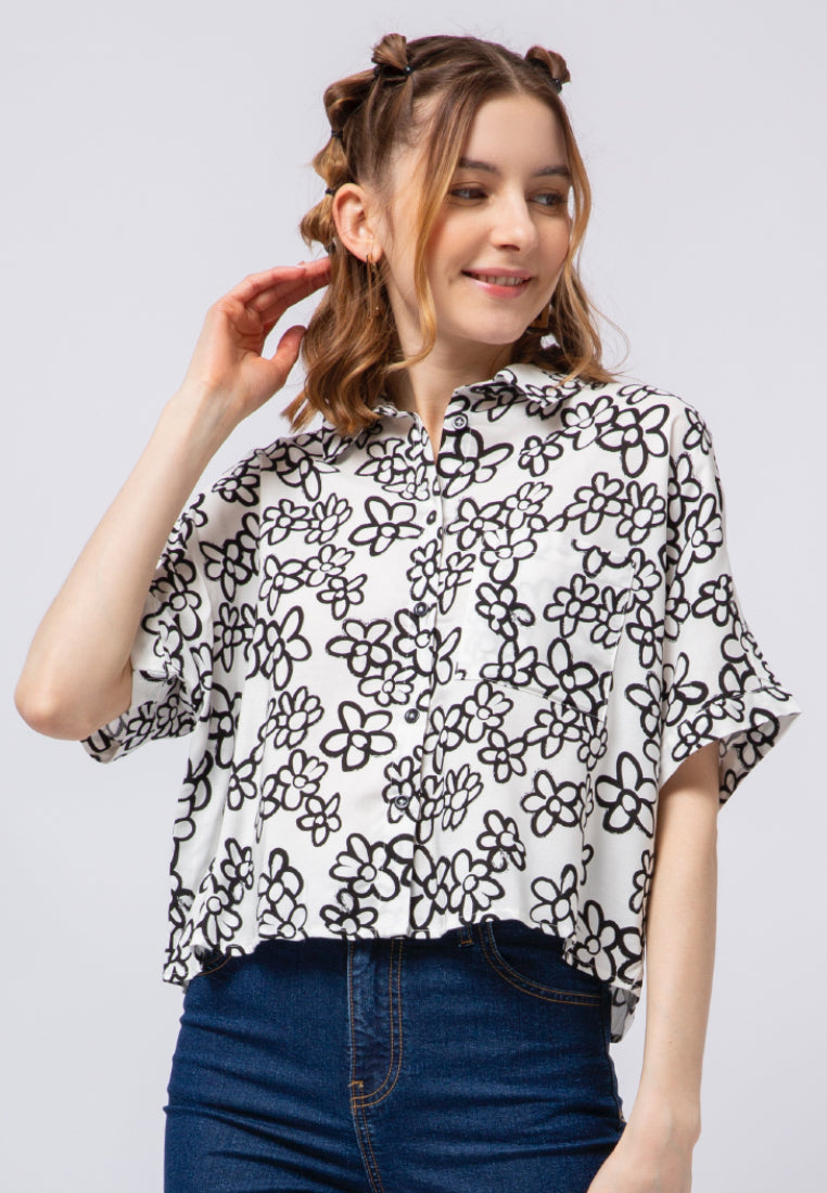 Printed Short Sleeve Loose Blouse