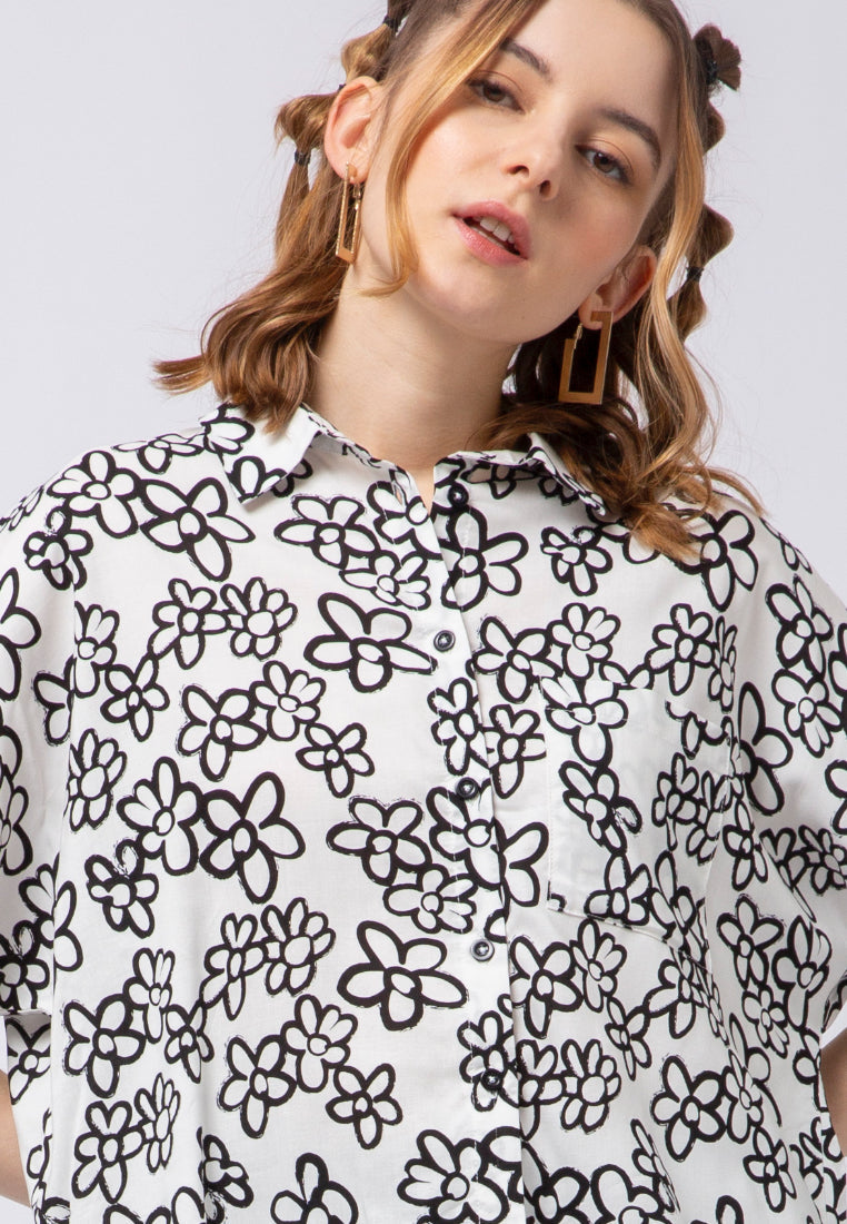 Printed Short Sleeve Loose Blouse