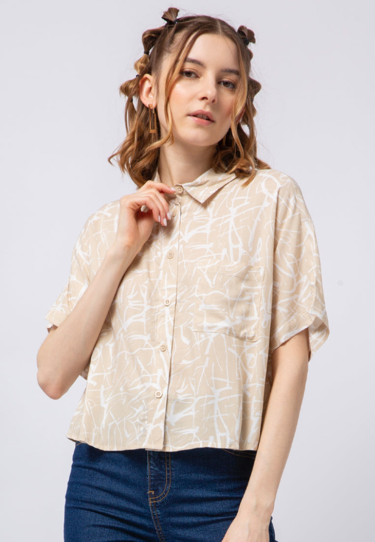 Printed Short Sleeve Loose Blouse