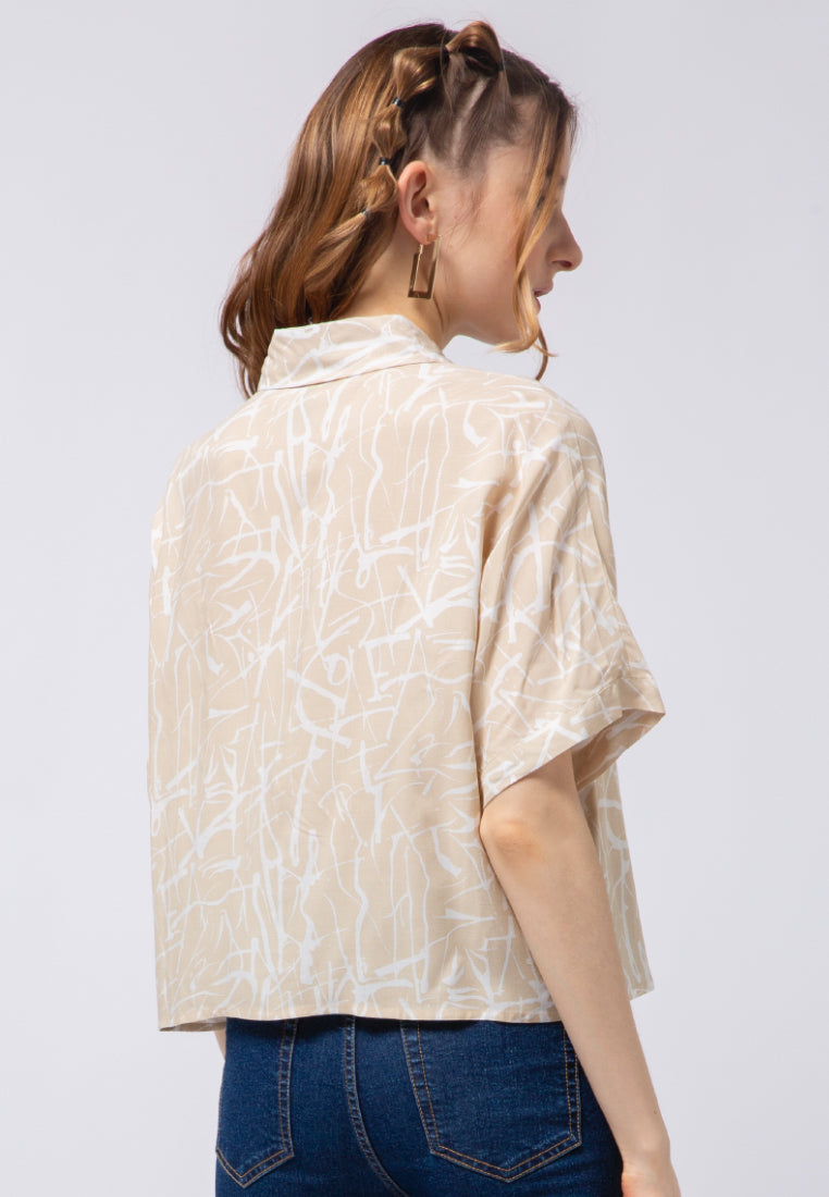 Printed Short Sleeve Loose Blouse