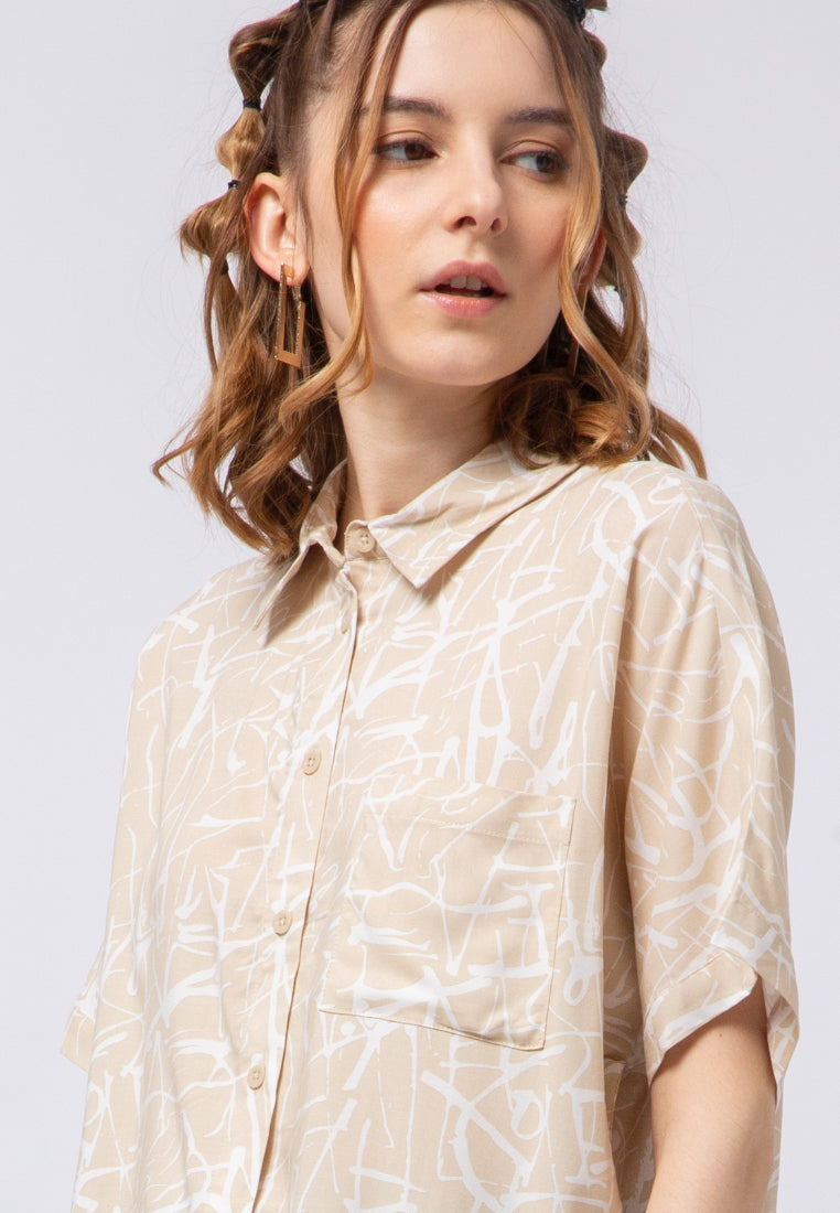 Printed Short Sleeve Loose Blouse