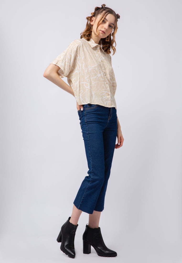 Printed Short Sleeve Loose Blouse