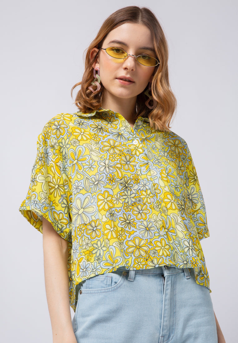 Printed Short Sleeve Crop Blouse