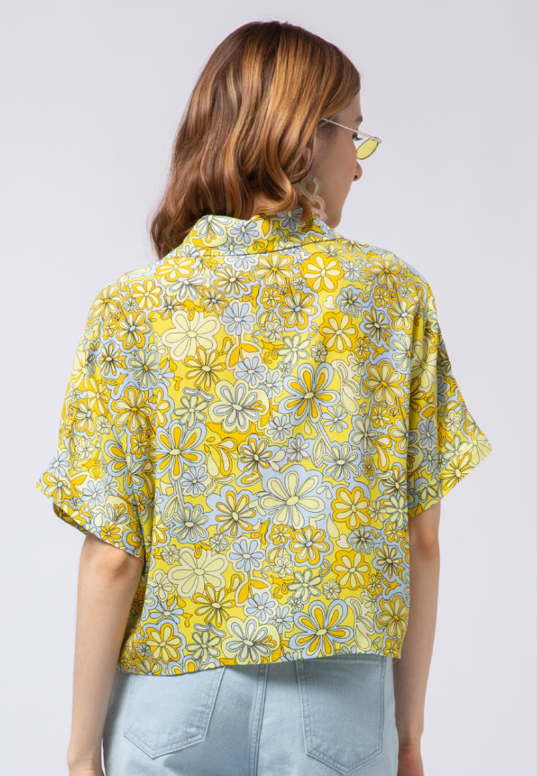 Printed Short Sleeve Crop Blouse