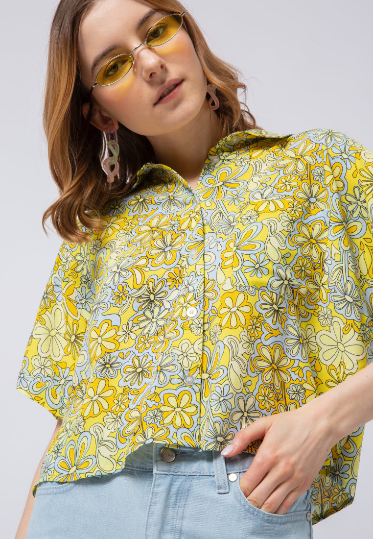 Printed Short Sleeve Crop Blouse