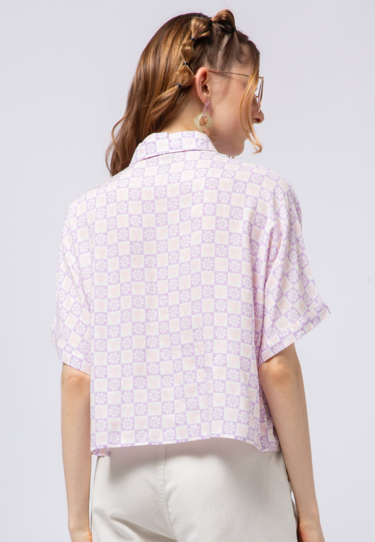 Printed Short Sleeve Crop Blouse
