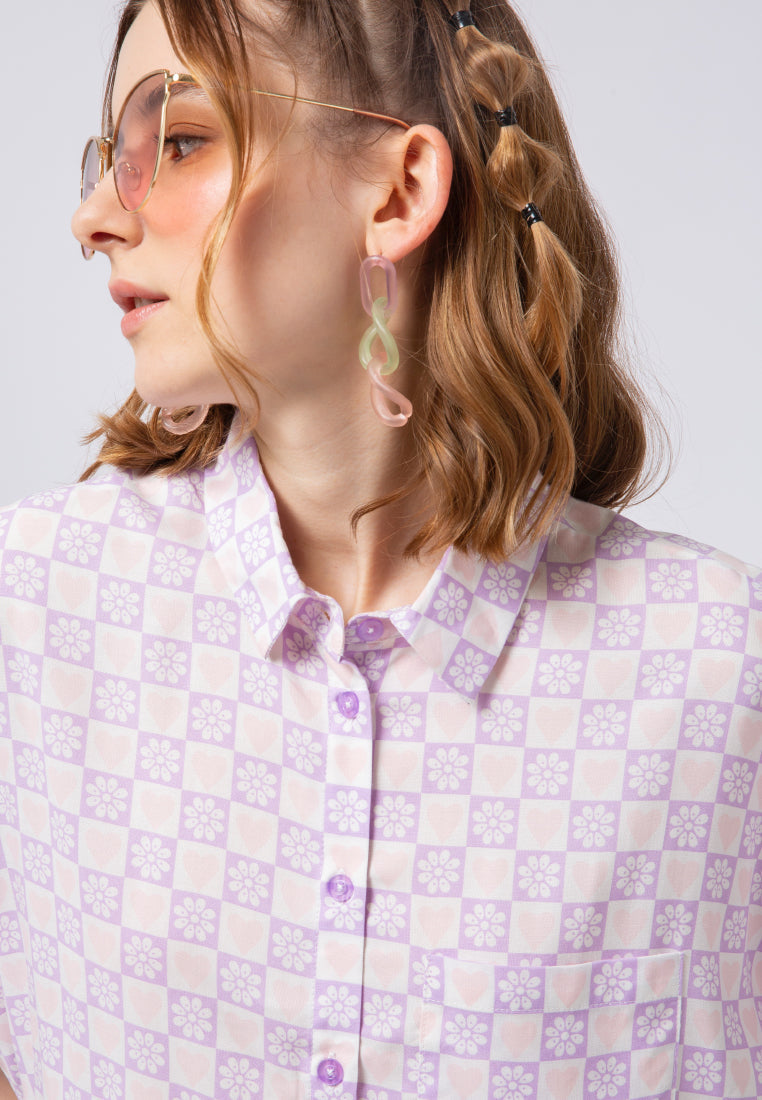 Printed Short Sleeve Crop Blouse
