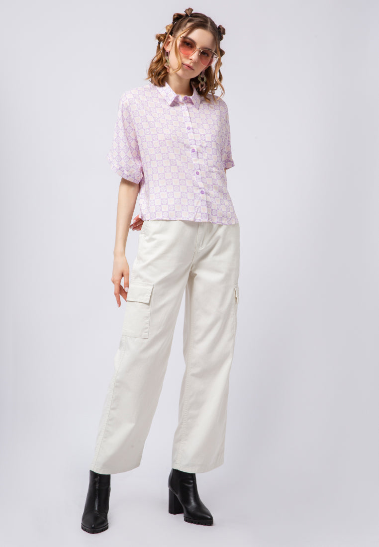 Printed Short Sleeve Crop Blouse