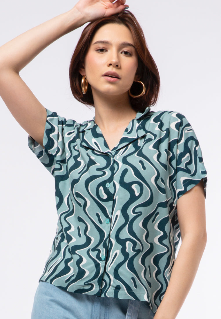 Notch Collar Printed Blouse