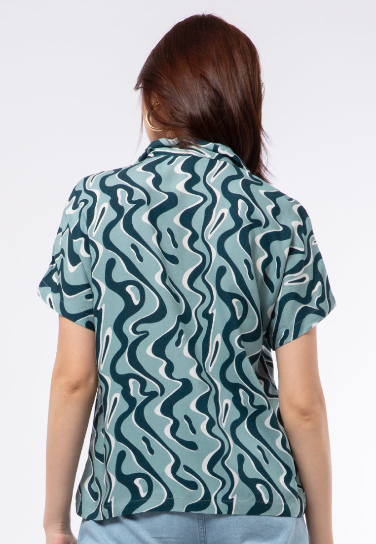 Notch Collar Printed Blouse