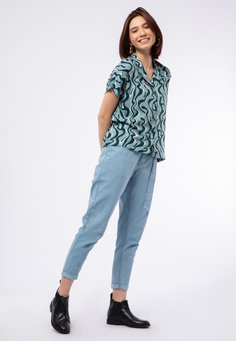 Notch Collar Printed Blouse