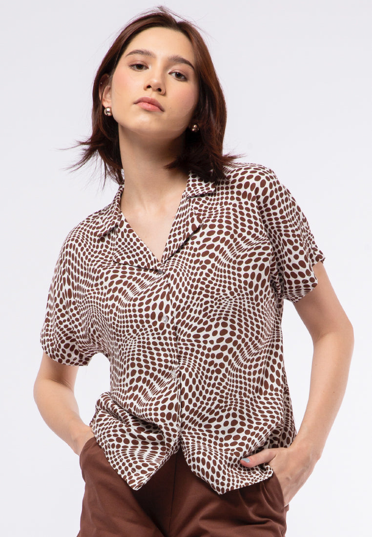Notch Collar Printed Blouse
