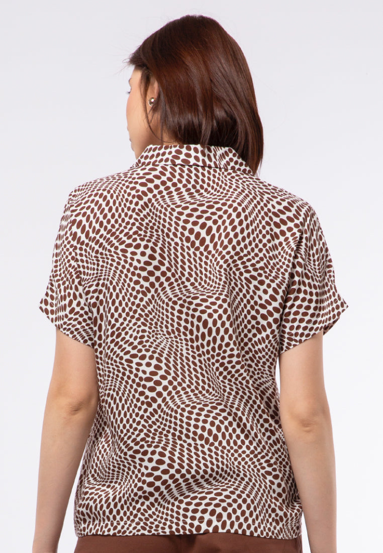 Notch Collar Printed Blouse