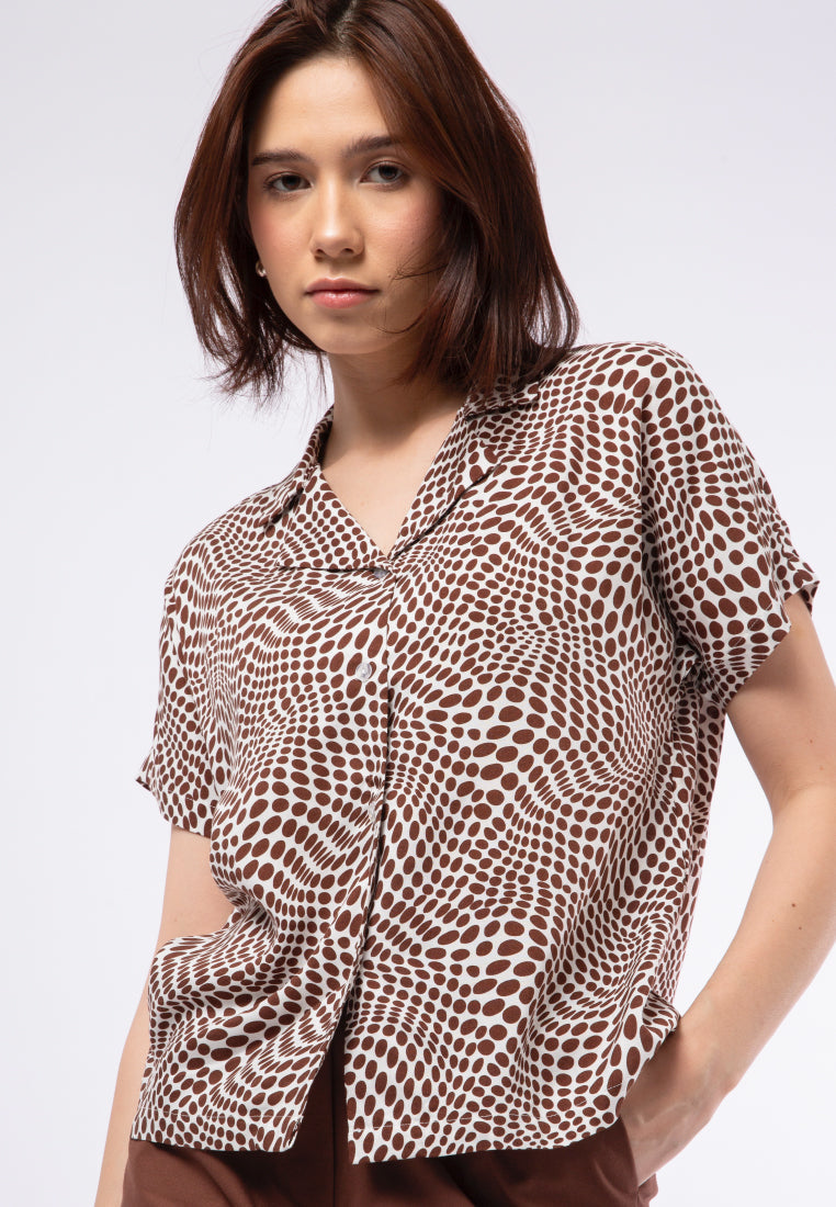 Notch Collar Printed Blouse