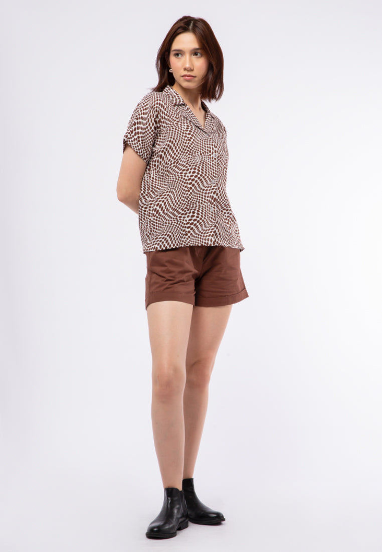 Notch Collar Printed Blouse
