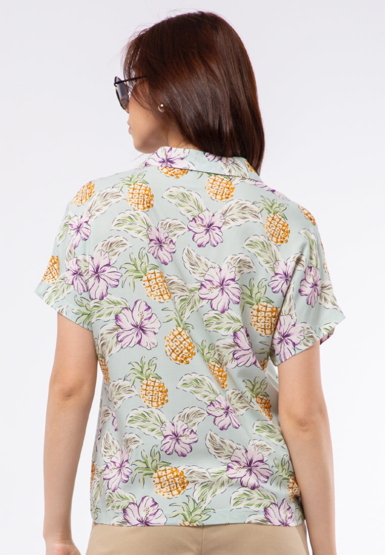 Short Sleeve Tropical Printed Blouse