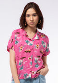 Short Sleeve Tropical Printed Blouse