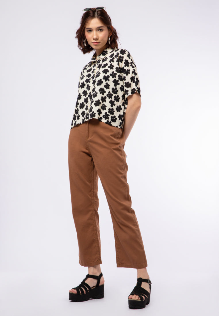Printed Crop Short Sleeve Blouse