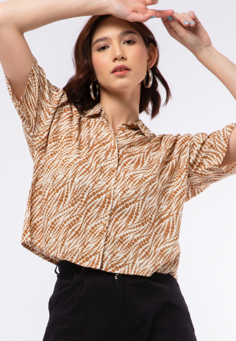 Printed Crop Short Sleeve Blouse