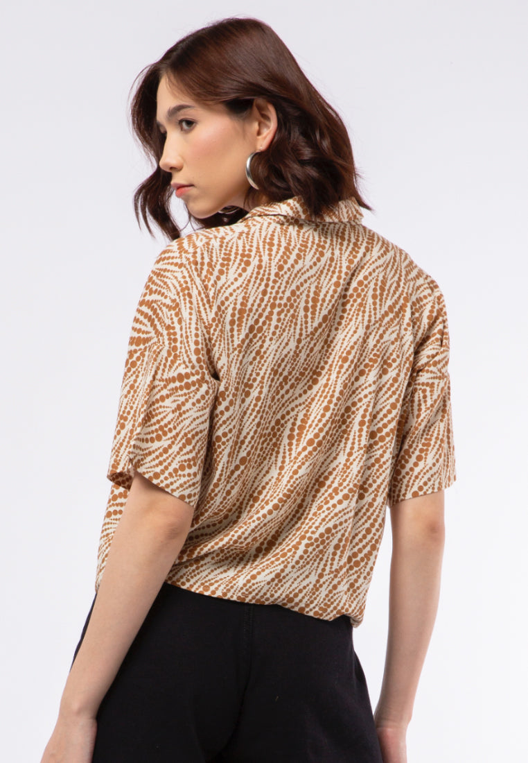 Printed Crop Short Sleeve Blouse