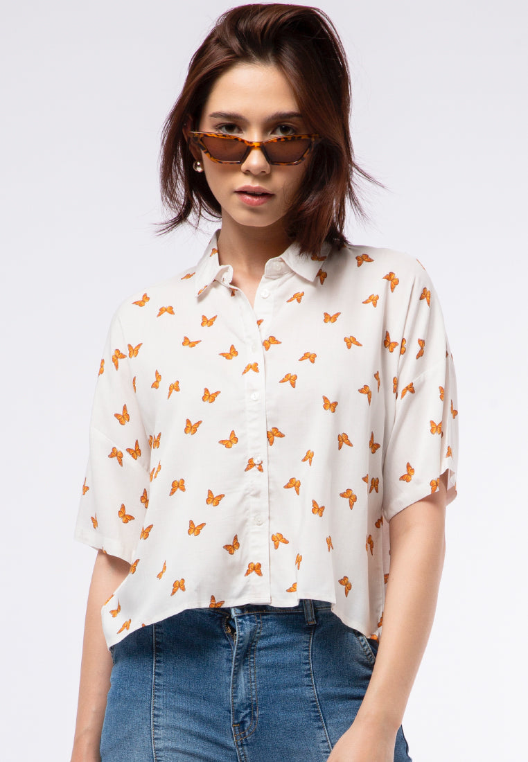 Printed Short Sleeve Blouse