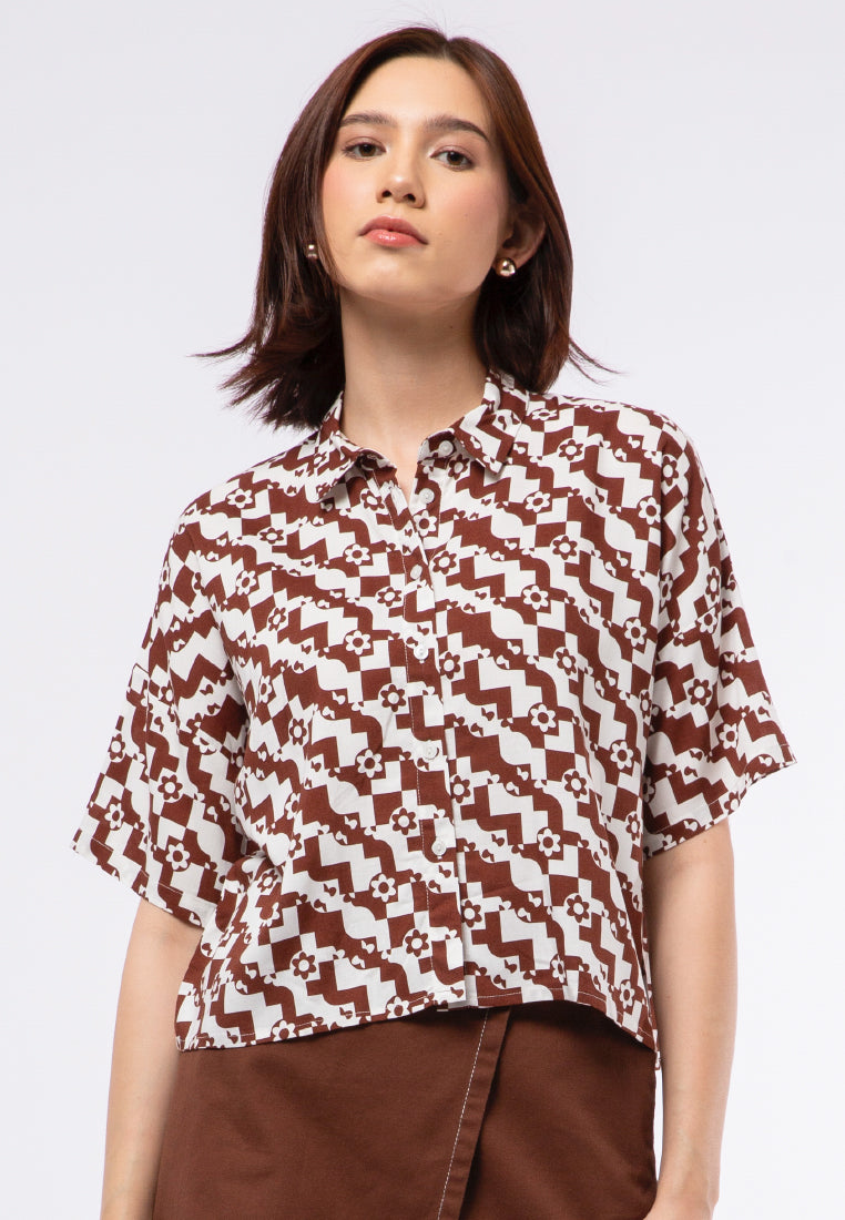Printed Short Sleeve Blouse