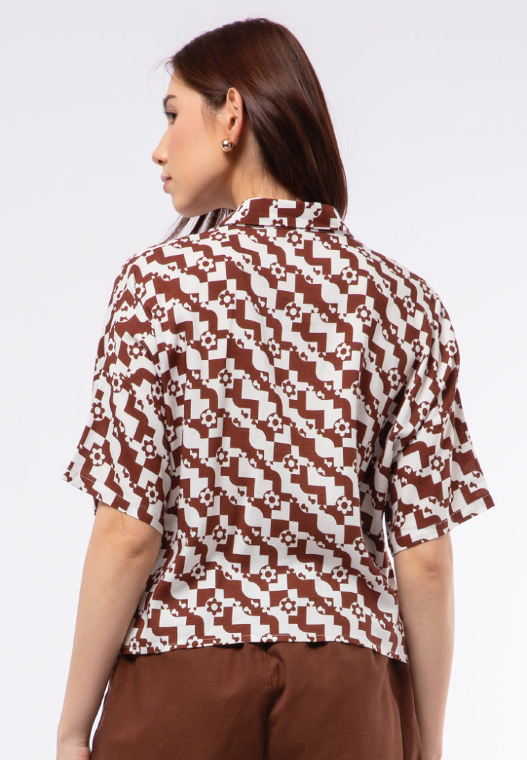 Printed Short Sleeve Blouse