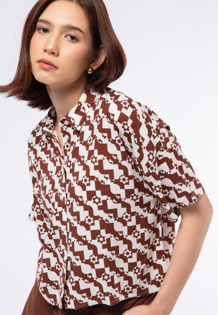 Printed Short Sleeve Blouse