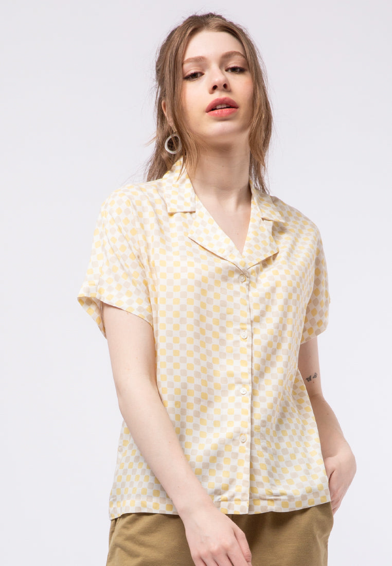 Printed Notch Collar Blouse