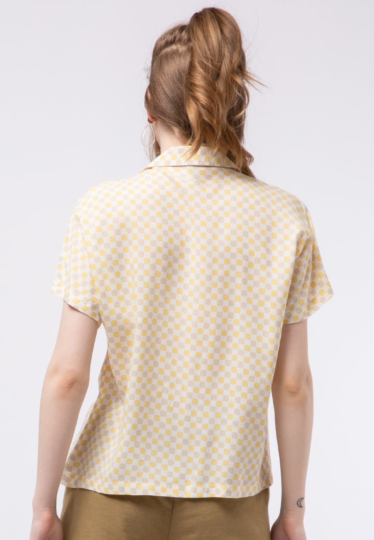 Printed Notch Collar Blouse