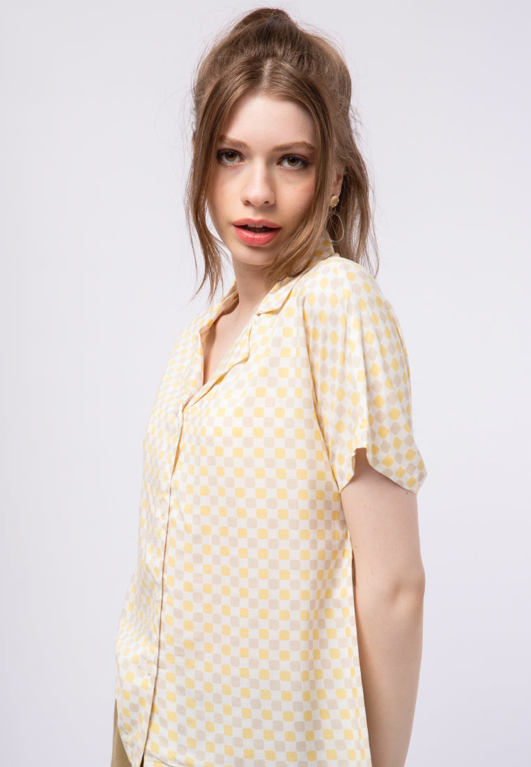Printed Notch Collar Blouse