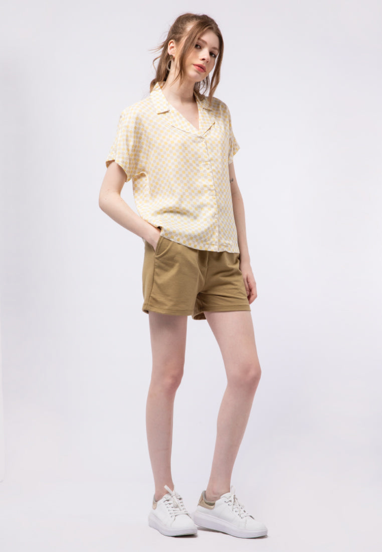 Printed Notch Collar Blouse