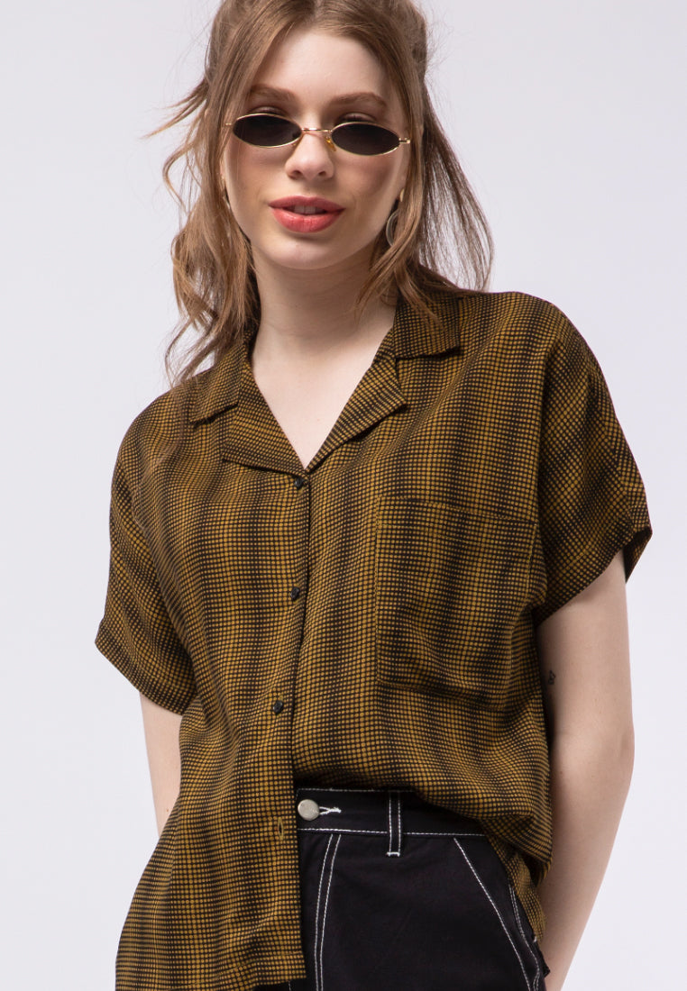 Printed Notch Collar Blouse