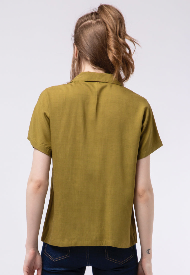 Notch Collar Short Sleeve Blouse