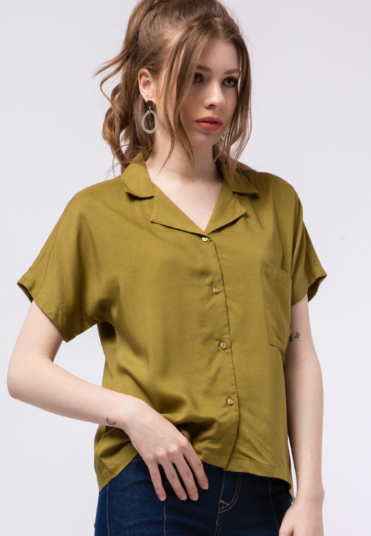 Notch Collar Short Sleeve Blouse