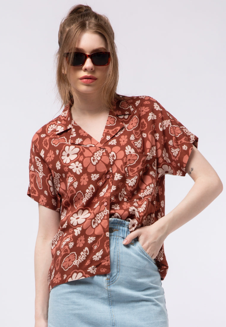 Printed Notch Collar Blouse