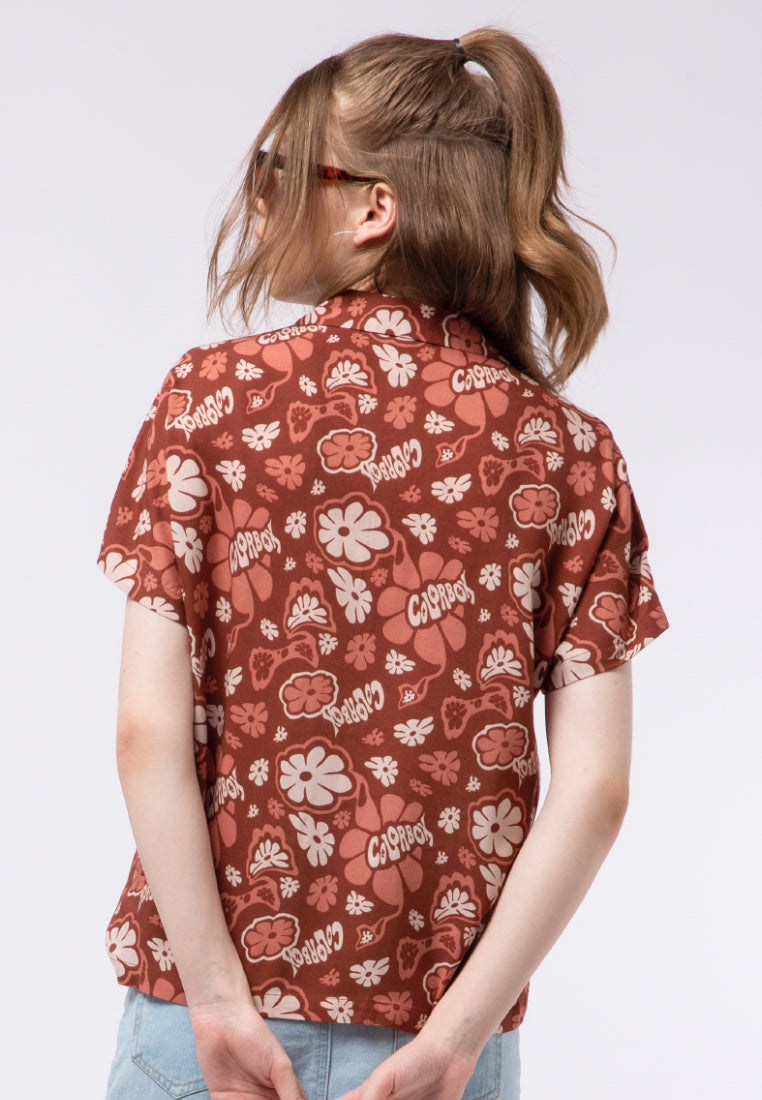 Printed Notch Collar Blouse