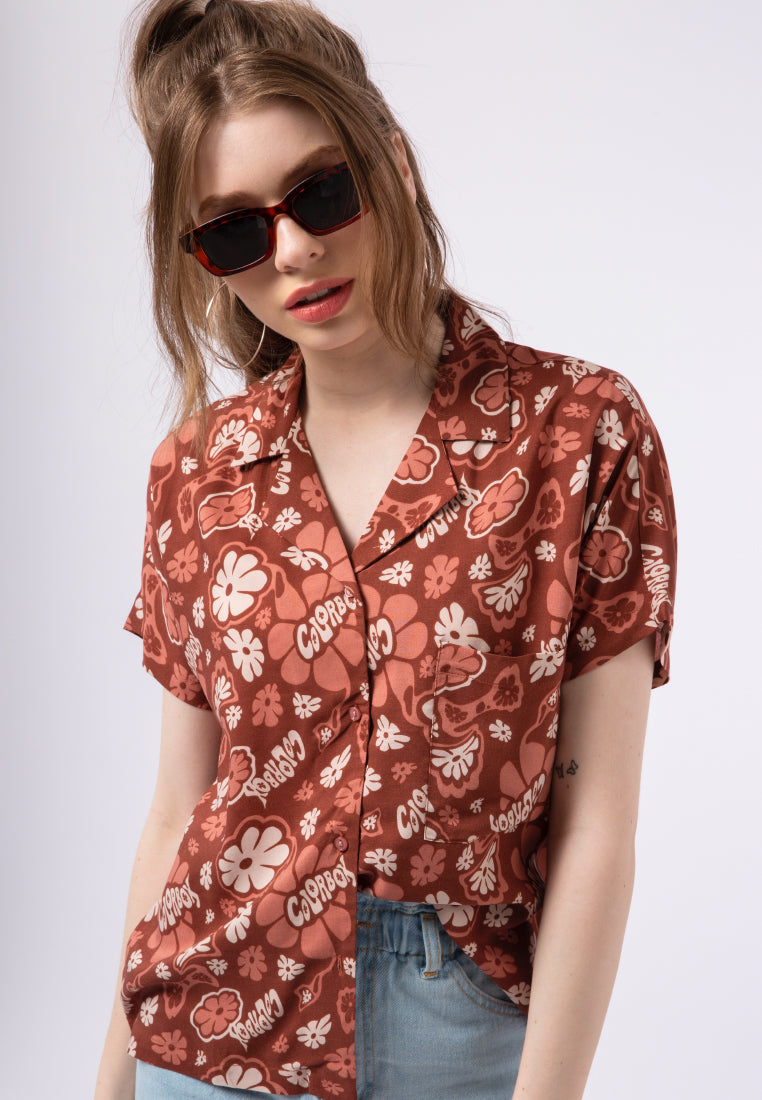 Printed Notch Collar Blouse