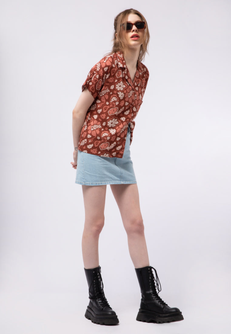 Printed Notch Collar Blouse