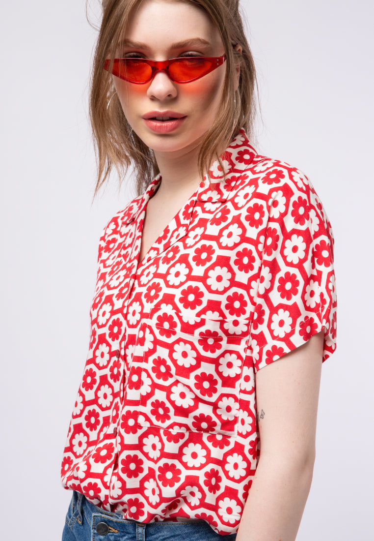 Printed Notch Collar Blouse