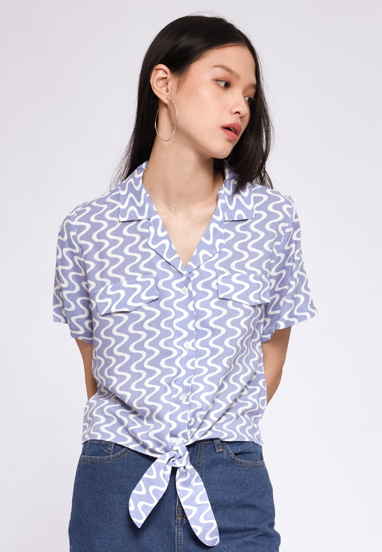Printed Blouse with Front Tie