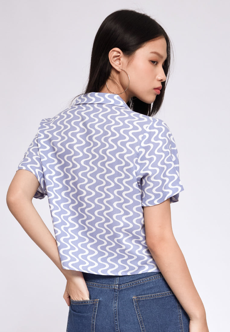 Printed Blouse with Front Tie