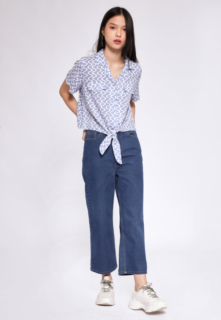 Printed Blouse with Front Tie