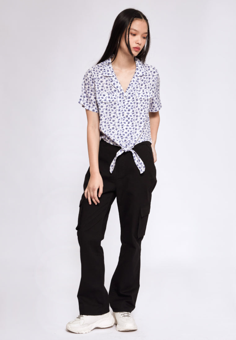 Printed Blouse with Front Tie