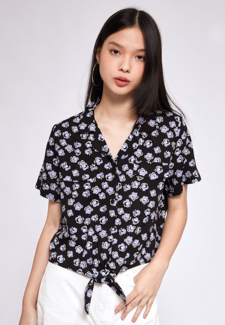 Printed Blouse with Front Tie