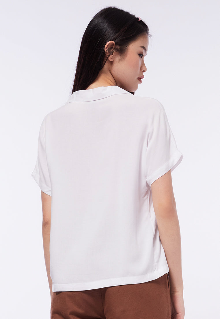 Notch Collar Short Sleeve Blouse