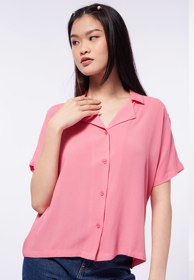 Notch Collar Short Sleeve Blouse