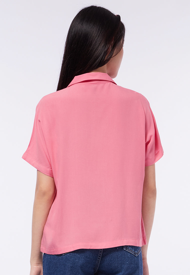 Notch Collar Short Sleeve Blouse