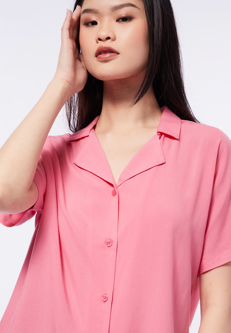 Notch Collar Short Sleeve Blouse